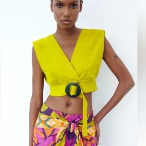 Chartreuse  Green Sleeveless Wrap Top